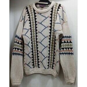 VTG 90s Concrete Mix Sweater Cream Cable Knit Textured Crewneck Women's Medium